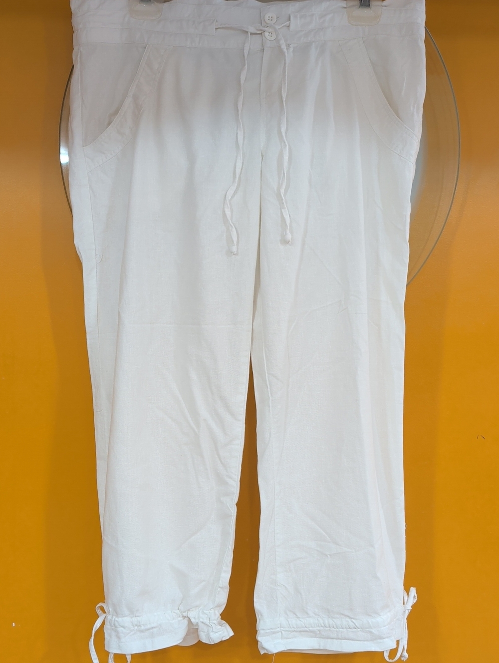 Derek Heart White Wide-Leg Drawstring Pants